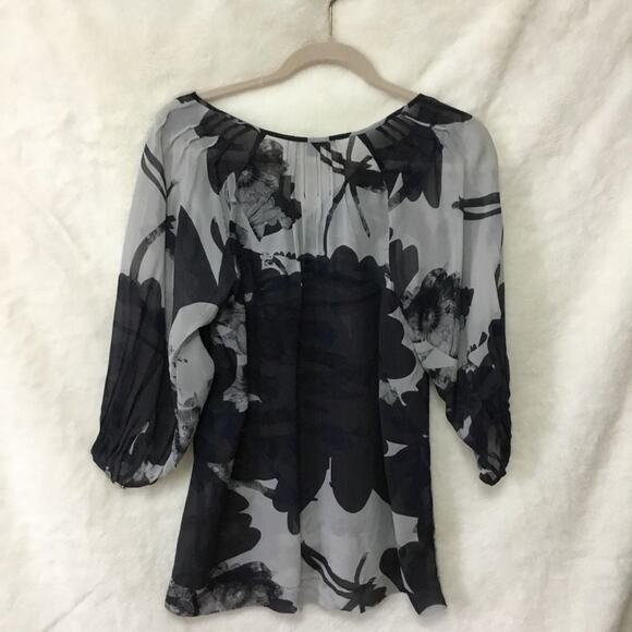 Banana Republic Black Flower Sheer Long Sleeve - Picture 5 of 7